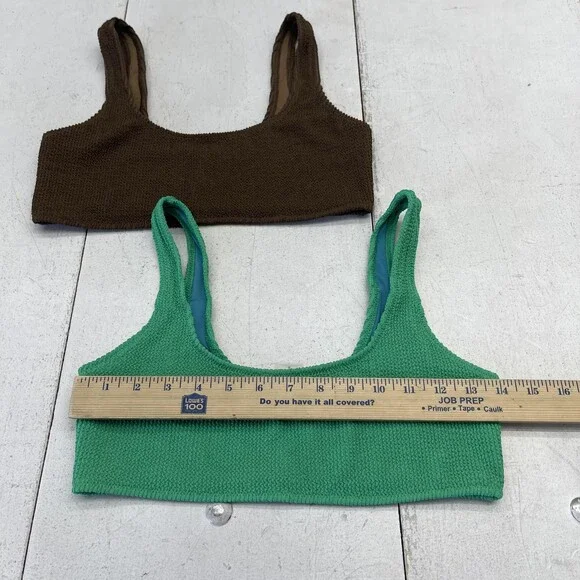 Koana Swim Emma Crinkle Top Set Womens M Green Brown Bralette 2 Piece Textured - Picture 5 of 6